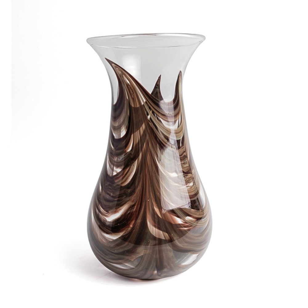 Vintage Adrian Sankey Art Glass Vase Brown Swirl Hand Blown England